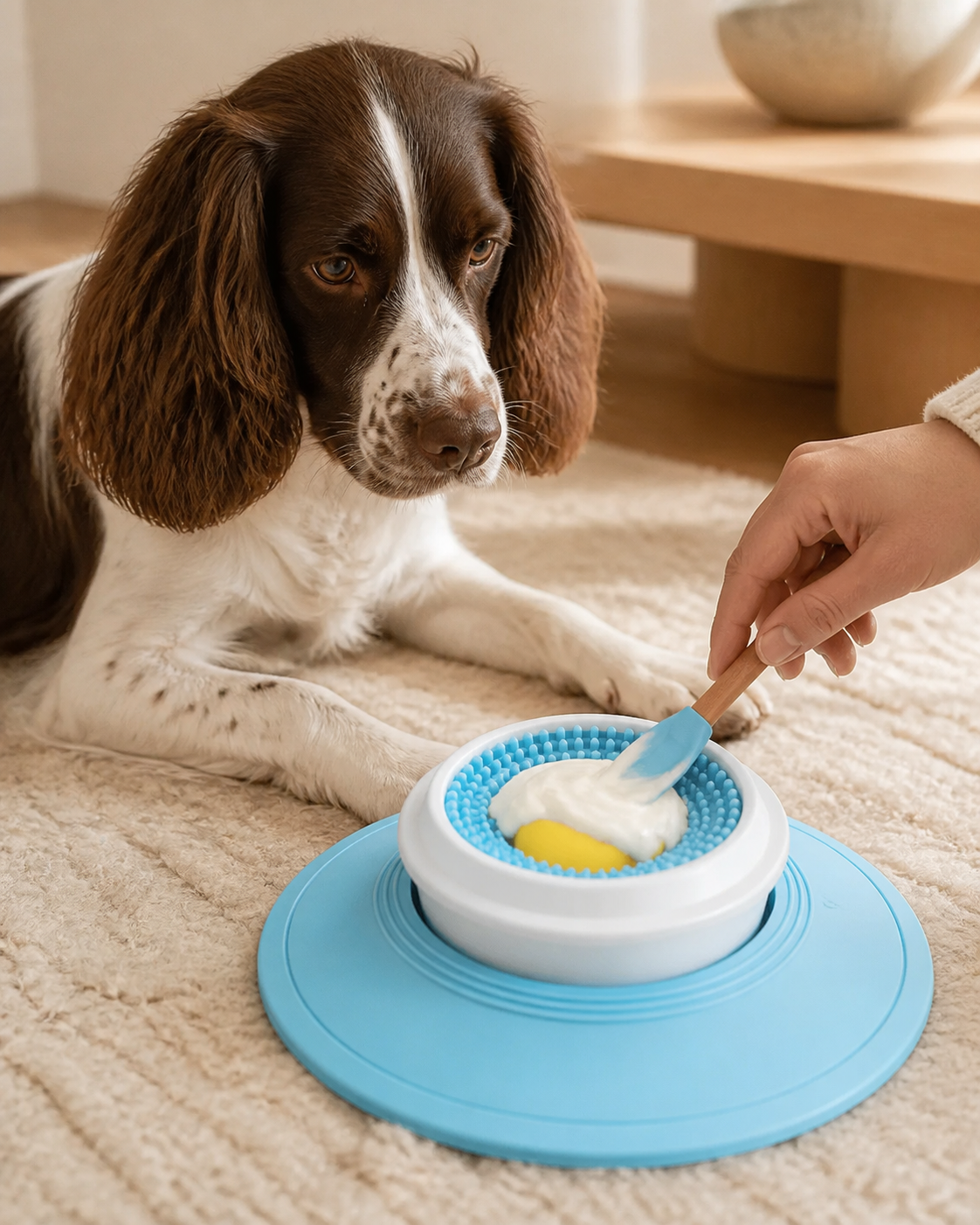Pet parent preparing the PawPace slow feeder