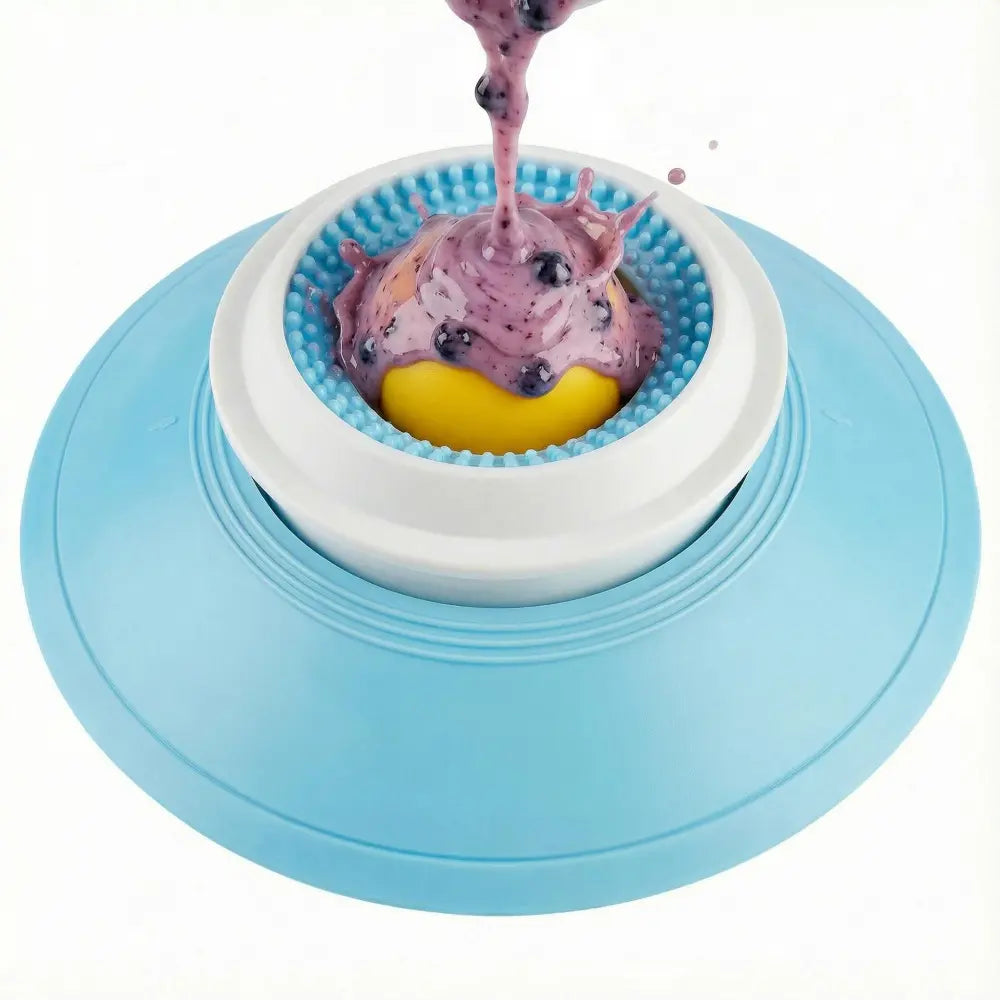 PawPace blue silicone slow feeder with rolling treat dispenser